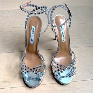 Like New Aquazzura Tequila Plexi Sandals Silver 105